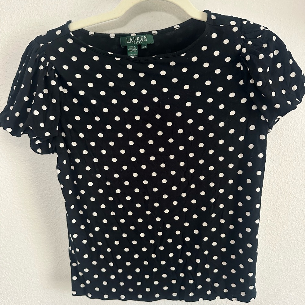 Lauren Ralph Lauren Black and White Polka Dot Short Sleeve Top